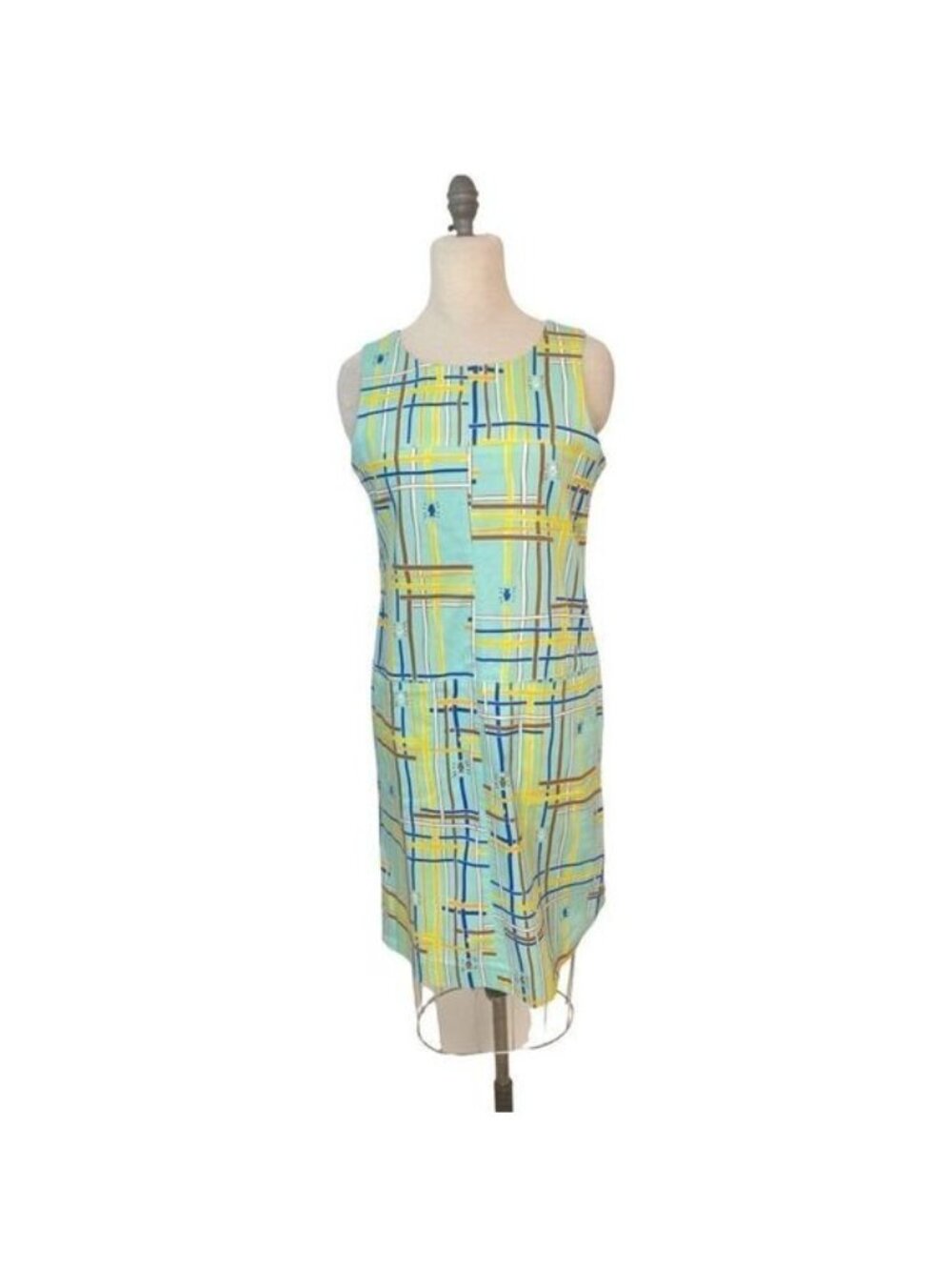Lissa Mar Green Brown Yellow Fish Shift Dress 10